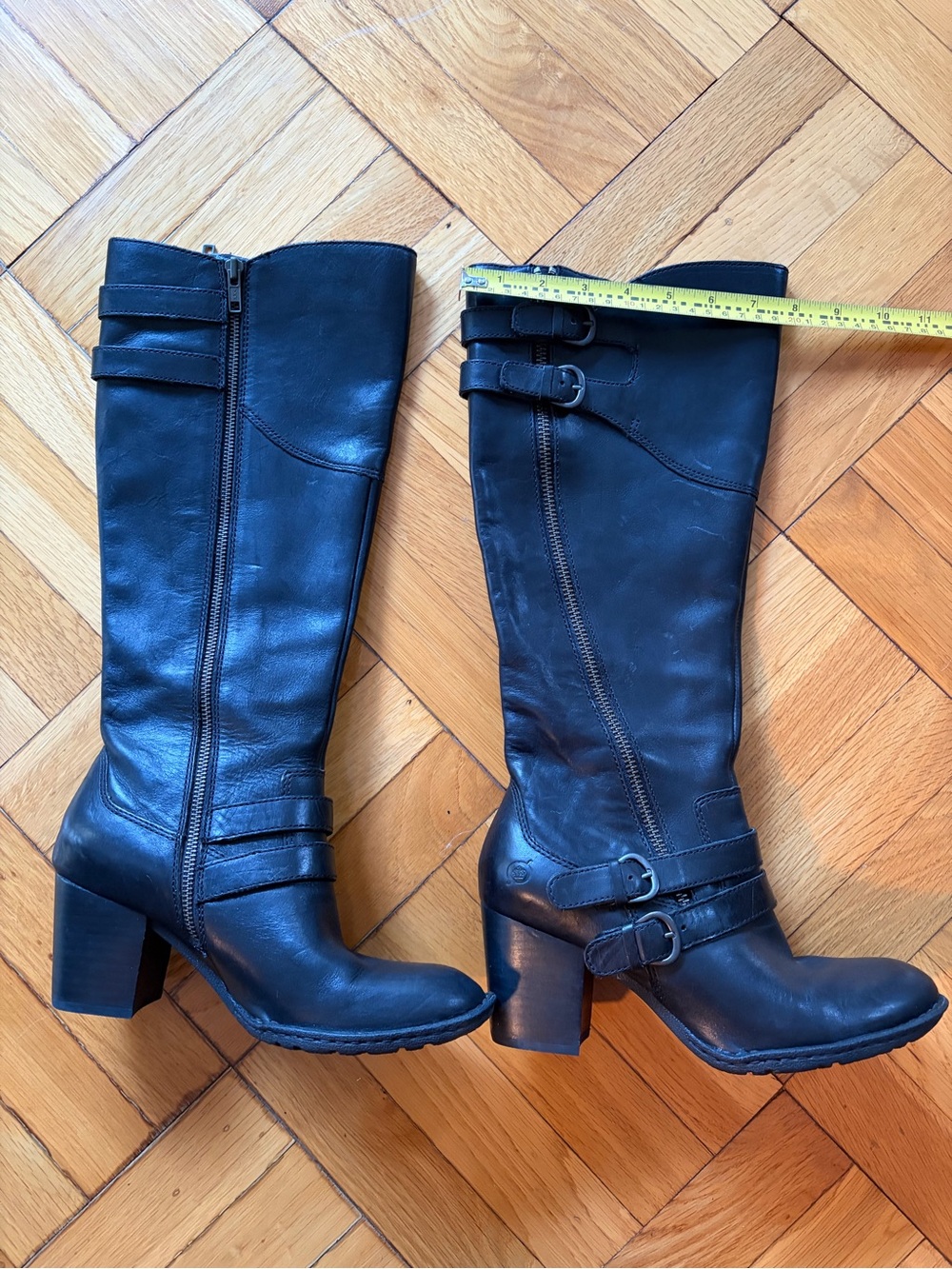 BORN Black Leather Tall High Heel Boots Side Zippers Gorgeous Soft Leather 8.5